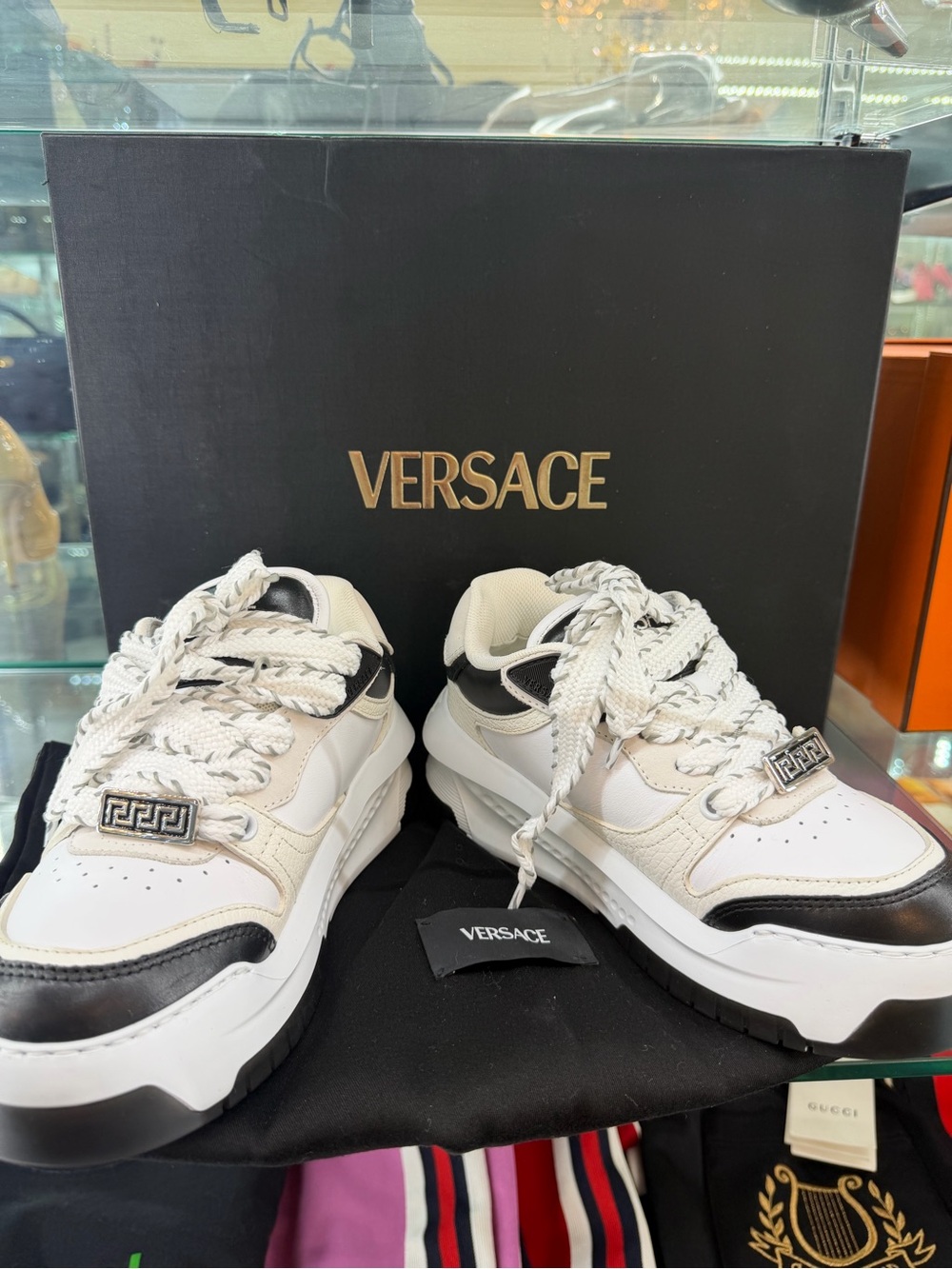 Versace White and Black Men's Chunky Low-Top Sneakers